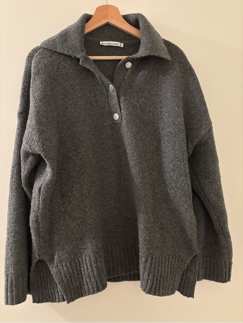 Abercrombie & Fitch Dark Gray Button-Collar Turtleneck Sweater